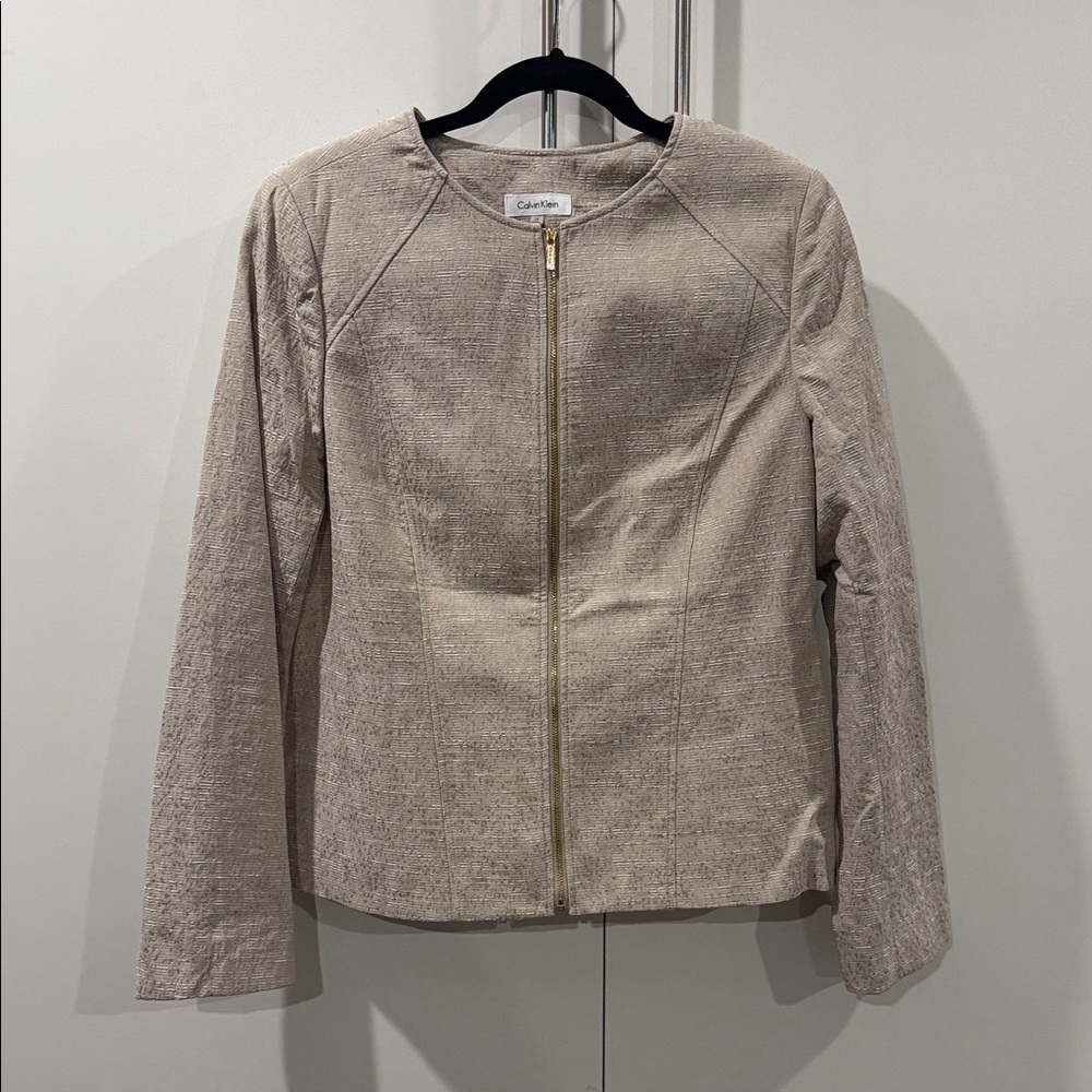 NWT Calvin Klein Women's Light Beige Zip Blazer